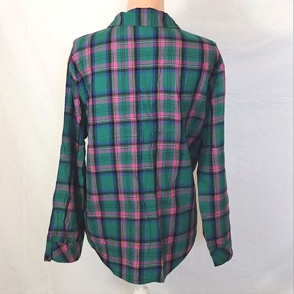 Victoria's Secret Green Pink Plaid Long Sleeve Wide Leg Pajama Pants Set Large - Picture 9 of 16